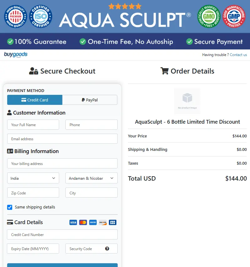 aquasculpt order page